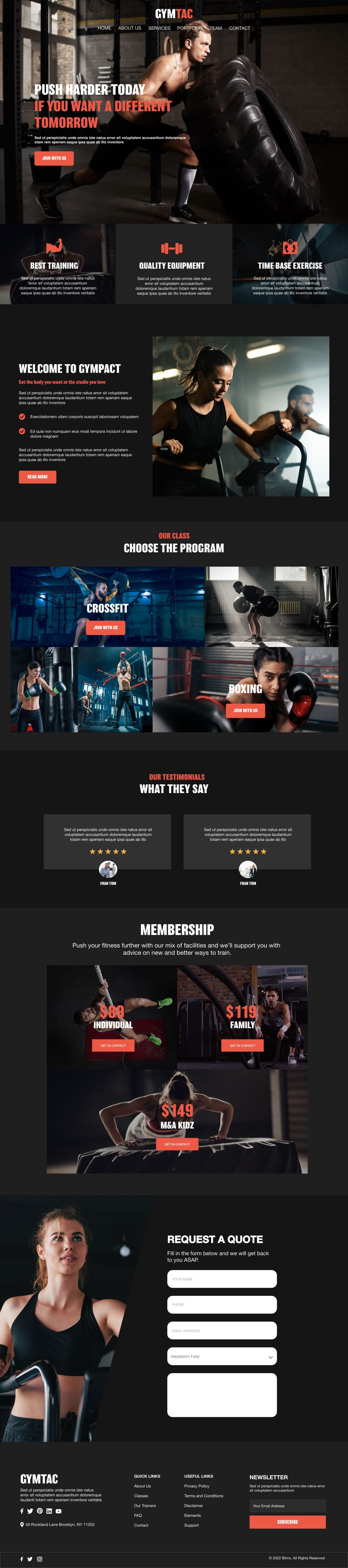 Gym Site Website Design